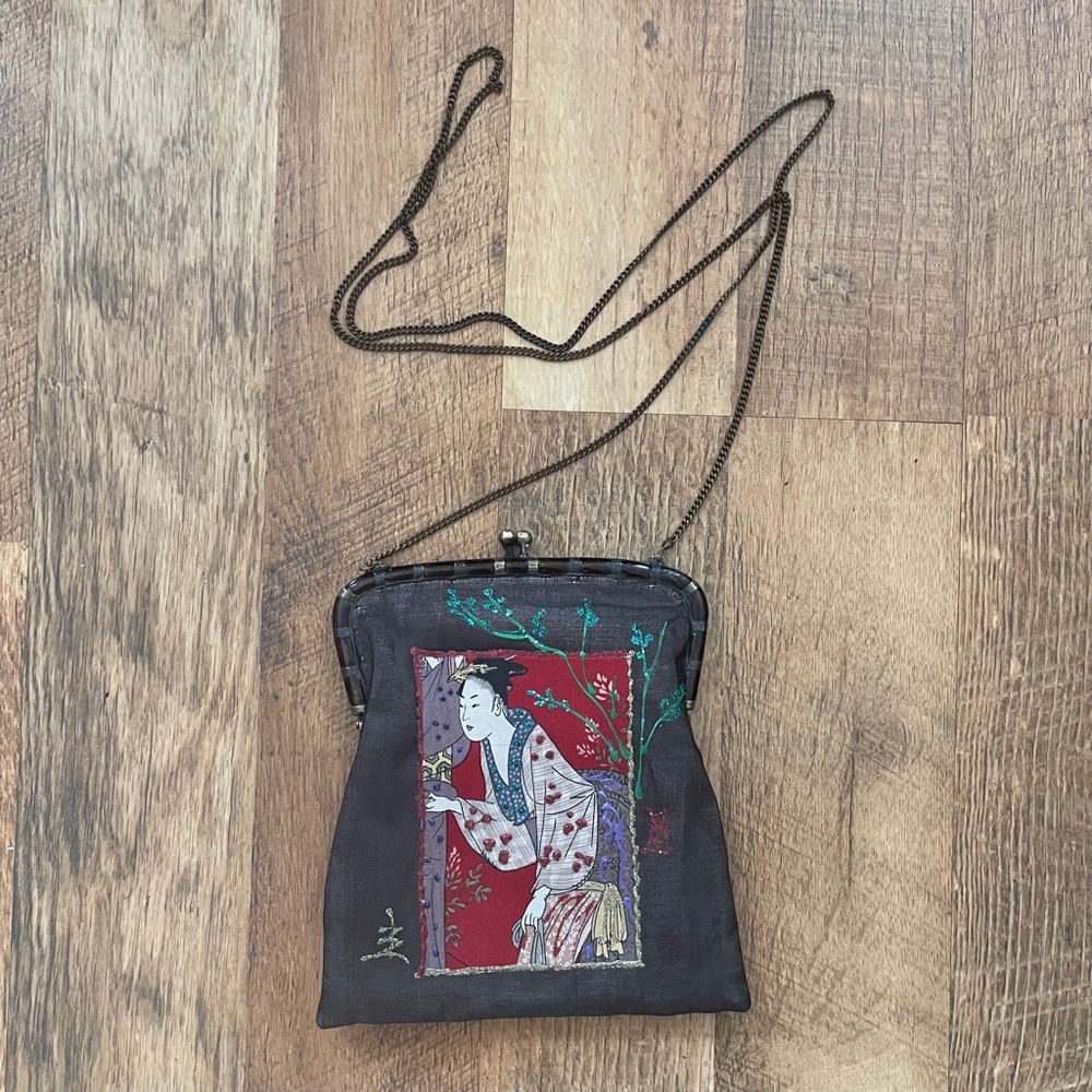 Pure Silk Vintage Hand Painted Crossbody Evening Bag